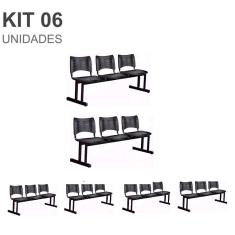 Kit 06 Cadeiras Longarinas PLÁSTICAS 03 Lugares – Cor PRETA – 23022