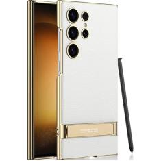 SOUTEM Capa de couro ultra vegano para Samsung Galaxy S23 com suporte ajustável de 4 modos, cabo macio e flexível, luxuoso, vegano, fino, protetor à prova de choque para Samsung Galaxy S23 Ultra