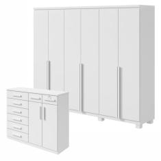 Conjunto de Guarda-Roupa Alonzo com pés e Cômoda Toronto Branco