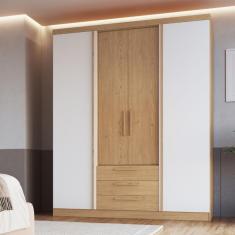 Guarda Roupa Casal 4 Portas 3 Gavetas Bravo New Móveis Castro - Angelin/Branco Line