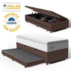 Cama Box Baú com Colchão de Molas Ensacadas Pillow Top Flora + Auxilia