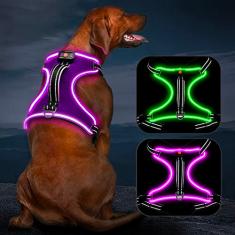 Peitoral para cães que acende de LED sem puxões com alça Vizbrite recarregável para cães pequenos/médios/grandes/extragrande, sem puxão, peitoral ajustável de 4 pontos