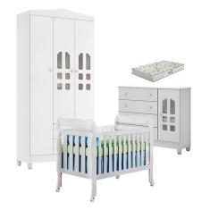 Quarto De Bebê New Selena 3 Portas Com Berço Lila E Cômoda Selena Branco Brilho E Colchão Gazin – Carolina Móveis