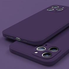 Capa de telefone quadrada de silicone líquido para iPhone 14 12 11 13 Pro Max Mini X XR XS 7 8 Plus SE 2 Capa de proteção de lente completa, roxo escuro, para iPhone 14 Pro