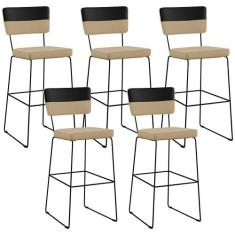 Kit 05 Banquetas Altas Sala De Jantar Allana L02 Faixa Corano Preto Li