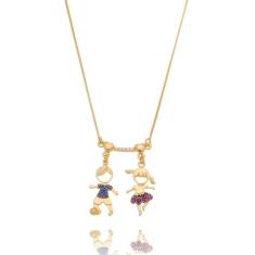 Colar Canga Cravejada Casal Colorido Folheado A Ouro 18k