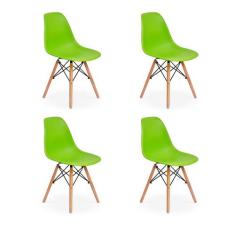 Conjunto 4 Cadeiras Charles Eames Eiffel Wood Base Madeira - Verde - M