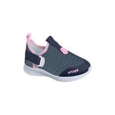 Tênis Infantil Feminino Ortopé Happy Comfort Tecido com Fecho Lateral Marinho e Rosa