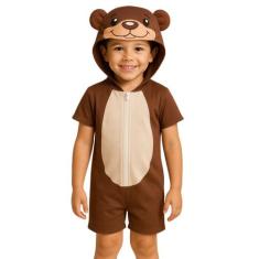 Pijama Infantil Macacão Kigurumi Fantasia Urso Curto - anjo da mamãe, 