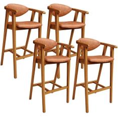 Kit 04 Banquetas Alta Cozinha Bancada Bar Sala de Jantar Fixa Cecília L02 Couríssimo Camel - Lyam