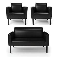 Sofá Namoradeira Com 2 Poltronas Base De Madeira Fixa Preto Marisa Corano D03 - D\`rossi Cor Preto