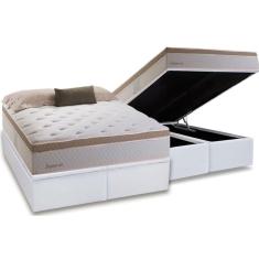 Cama Box Baú Queen: Colchão Molas Herval MasterPocket Inspiracion + Base crc Courano White(158x198)