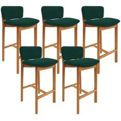 Kit 05 Banquetas Alta Para Cozinha Sala De Jantar Bar Dara L02 Bouclê Verde Musgo - Lyam Decor