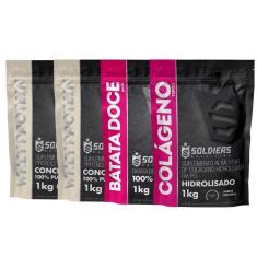 Kit: Whey Protein Concentrado 2Kg + Batata Doce Em Pó 1Kg + Colágeno Hidrolisado 1Kg - 100% Importad-Unissex