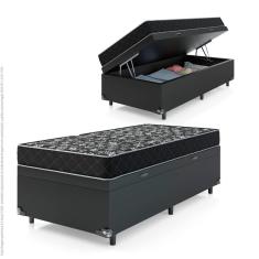 Cama Box Baú Solteiro + Colchão Espuma D20 - 56x88x188cm - Couro Preto