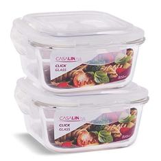 Kit 2 Potes Vidro Hermético Trava Quadrado 800ml Marmita