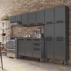 Kit Cozinha Completa 11 Portas 2 Gavetas em Aço Estilo Bertolini com Balcão e Armário Grafite