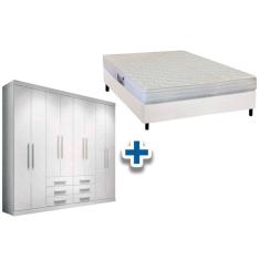 Cama Box Casal + Colchão Frontier Herval + Guarda Roupa Master 8.6 Branco