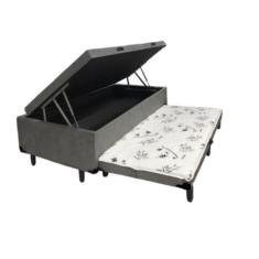 Cama Box Baú Solteiro Com Auxiliar Suede Cinza (Espuma só na Auxiliar)