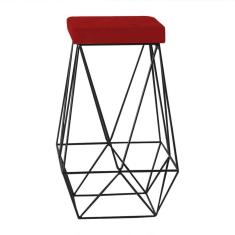 Banqueta Decorativa Kathy Preta Veludo Vermelho Gran Belo