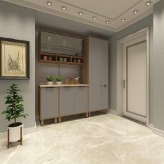 Cozinha Modulada Compacta 4 Peças Balcões Aéreos com Vidro Reflecta e Tampo Aspen Luciane Móveis