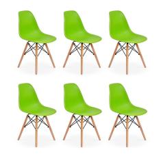 Conjunto 6 Cadeiras Charles Eames Eiffel Wood Base Madeira Verde