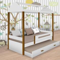 Cama Solteiro Sara Branca Auxiliar e 02 Colchões - Movelaria