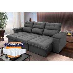Sofá Retrátil Reclinável Verona 2,30m Suede Velut Cinza c/ Molas Ensacadas - King House