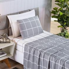 Jogo De Cama Lençol Minimalista Solteiro 03 Peças Micropercal 200 Fios Premium Cinza