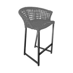 Banqueta Reis Em Corda Náutica E Base Em Alumínio Preta Para área Gourmet Externa Preta Preto