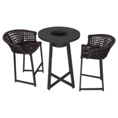 Conjunto Bistrô Champanheira Tampo Ripado E 2 Banquetas Reis Corda Náutica Marrom - Cor: Marrom