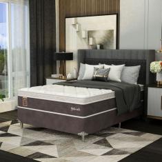 Cama Box Casal Naturale com Colchão Molas Ensacadas (67x138x188) Marrom e Branca