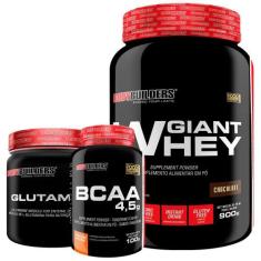 Kit Giant Whey 900g + Glutamina 300g + BCAA 4,5 100g - Bodybuilders,  