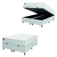 Cama Box Baú Colchão Casal King Molas Ensacadas Real 193x203x68cm Linho Branco Inducol - Suporta até 130kg por Pessoa