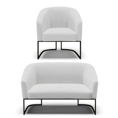 Sofá Namoradeira E Poltrona Base Industrial Preto Stella Linho D03 - D'rossi Cor A05 Cinza