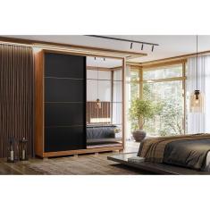 Guarda Roupas 2 Portas De Correr 3 Gavetas C- Espelho E Pés Belga Flex Amêndola-amêndola Ou Grafito - Demóbile