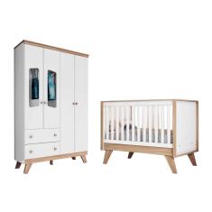 Quarto De Bebê Completo Confete 2 Peças (1 Guarda Roupa + 1 Berço) Qi64 Branco-jequitiba - Henn