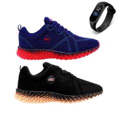 Combo 2 Tênis Casual Caminhada Academia Cadarço Conforto + Relógio Esp