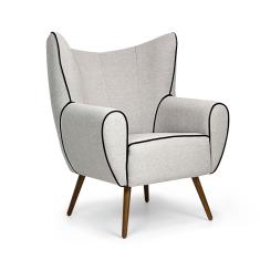 Poltrona Kora Linho Cinza B-157 Pés Palito Madeira - D'Rossi