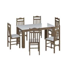 Conjunto Mesa de Jantar Fixa com 4 Cadeiras Assento Estofado Móveis Canção - Ameixa Negra/ Branco