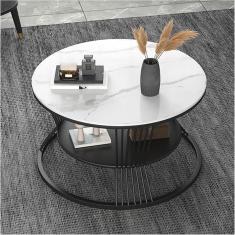 Mesas de centro redondas para espaços pequenos, mesa de centro decorativa moderna com estrutura de metal resistente, mesa de centro branca para sala de estar, hall de hóspedes, escritório, p
