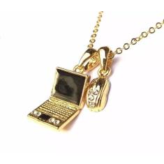 Colar Cordão Computador Mouse Computação Folheado 18k - Milena Folhead