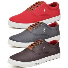Kit 3 Pares Tênis Casual Masculino Polo Blu Conforto Macio, 46, Vermel