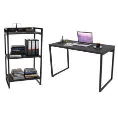 Conjunto Escritório Estilo Industrial Mesa 135cm e Estante 60cm 3 Prat