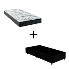 Cama Box Solteiro - Tecido Sintético Preto com Colchão Extra Firme D28 - Suporta 80Kg