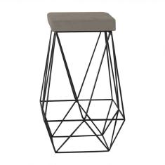 Banqueta Decorativa Kathy Base Preta Veludo Cinza Gran Belo