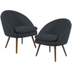 Kit 02 Poltronas Decorativas Fixa Pés Palito Rafa D02 Tressê Linho Chu