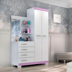 Guarda roupa solteiro com Espelho 2 portas 4 gavetas Melissa ACP Móvei