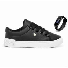 Tênis Infantil Feminino Sapatinho Menina Versatil Preto Com Relogio Di