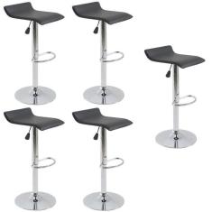 Kit com 5 Banquetas Alta Giratória com Altura Regulável Recouro Belo Horizonte Preto